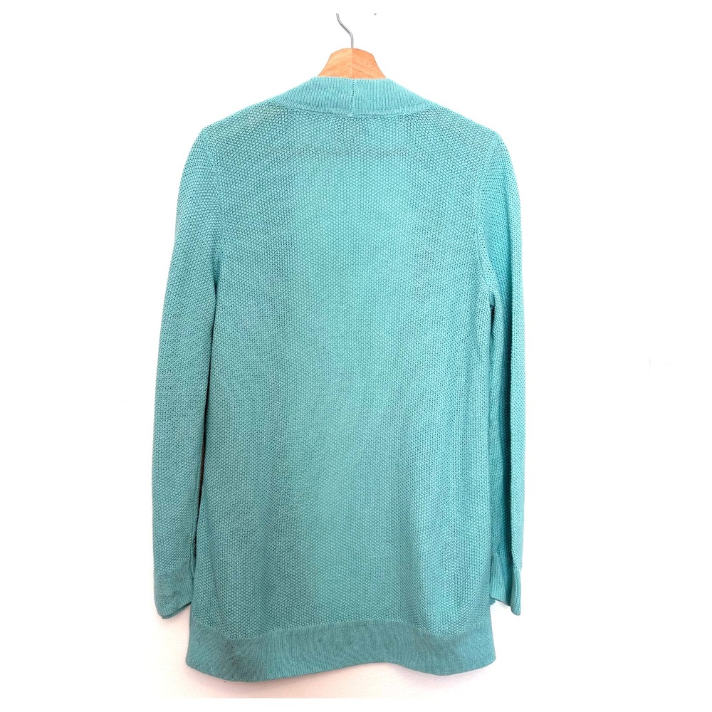 Appleseeds Women's Long Cardigan Pockets, Teal, Linen & Cotton Blend, Size Small - Picture 2 of 5